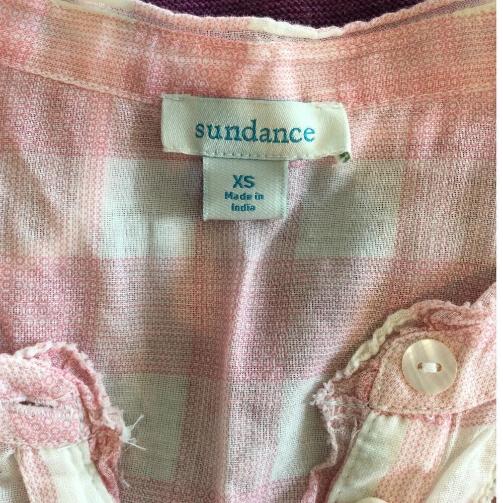 Sundance Risette Top Womens XS Pink Plaid Gingham 3/4 Sleeve Blouse Cottagecore - Picture 5 of 10